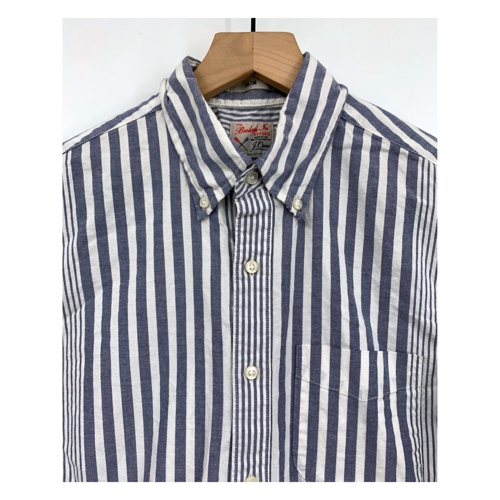 J Crew Broken In Oxford Shirt Mens Small Blue Striped Slim Fit Organic Cotton